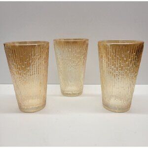 3- Jeannette Glass Tree Bark Tumbler Glasses, Vintage Marigold Iridescent